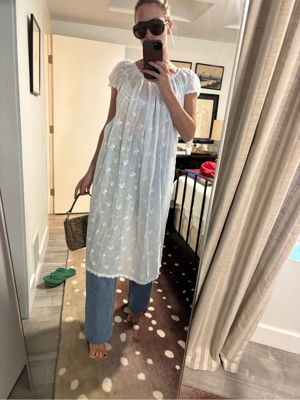 Vintage White Embroidered Midi Peasant Dress - Picture 6 of 9